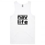 Navlife Mens Lowdown Singlet - White (Black Print) Style 2