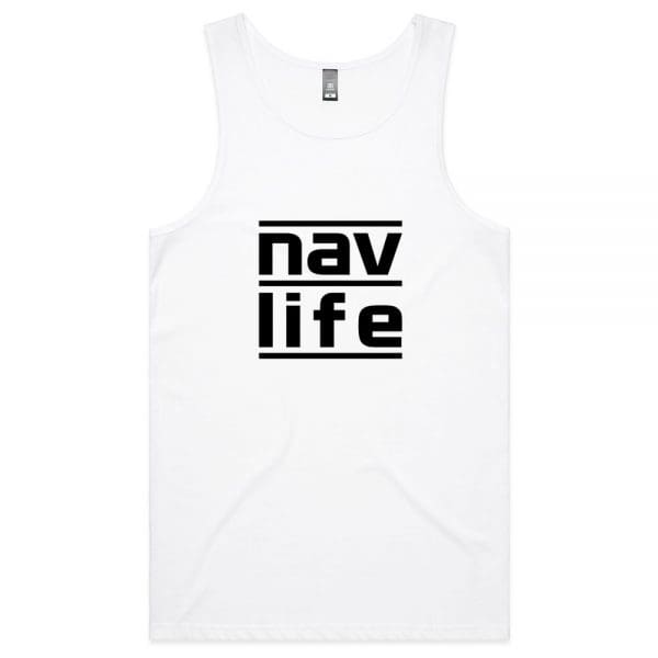 Navlife Mens Lowdown Singlet - White (Black Print) Style 2