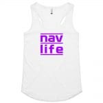 Navlife Ladies Racerback Singlet - White (Purple Print) Style 2