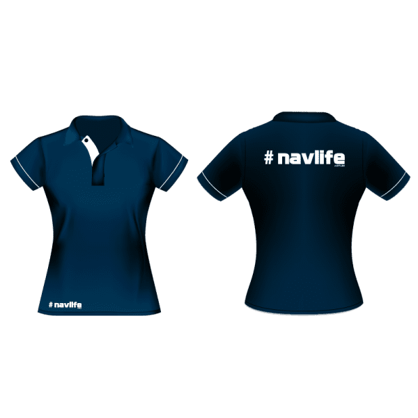 #navlife Ladies Polos Navy (White Print)