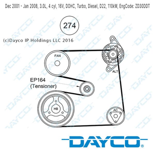 Dayco Tensioner Pulley NISSAN Navara D22 ZD30 110kW - Image 2